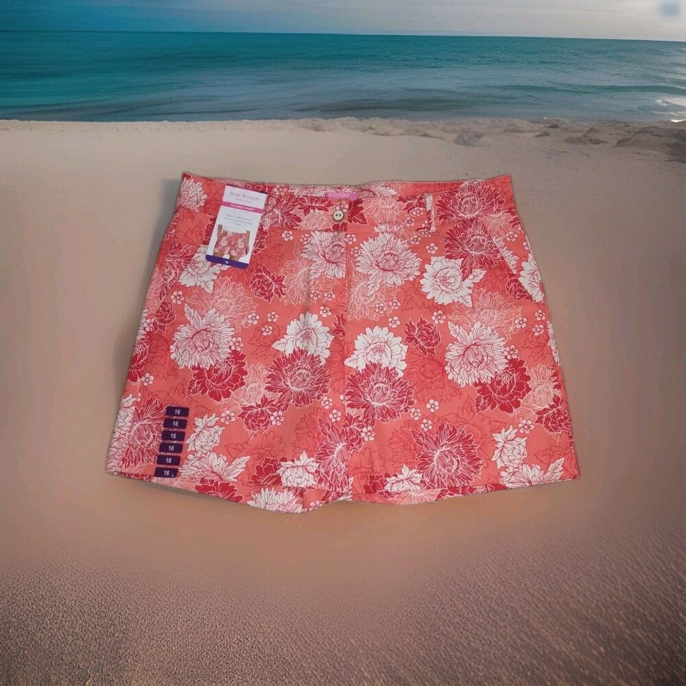 Isaac Mizrahi Tailored Water Color Floral Pink & Orange Tailored Shorts Size 16